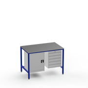 Medium Duty Workbench | Steel Worktop | Cupboard & 5 Drawers