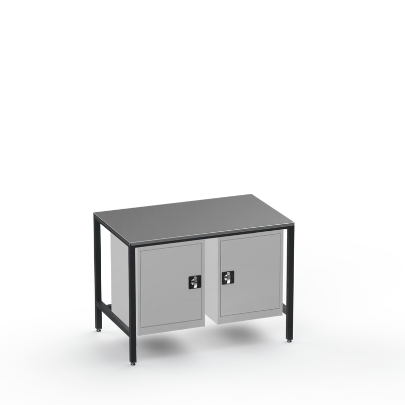 Medium Duty Workbench | Steel Worktop | 2 Cupboards