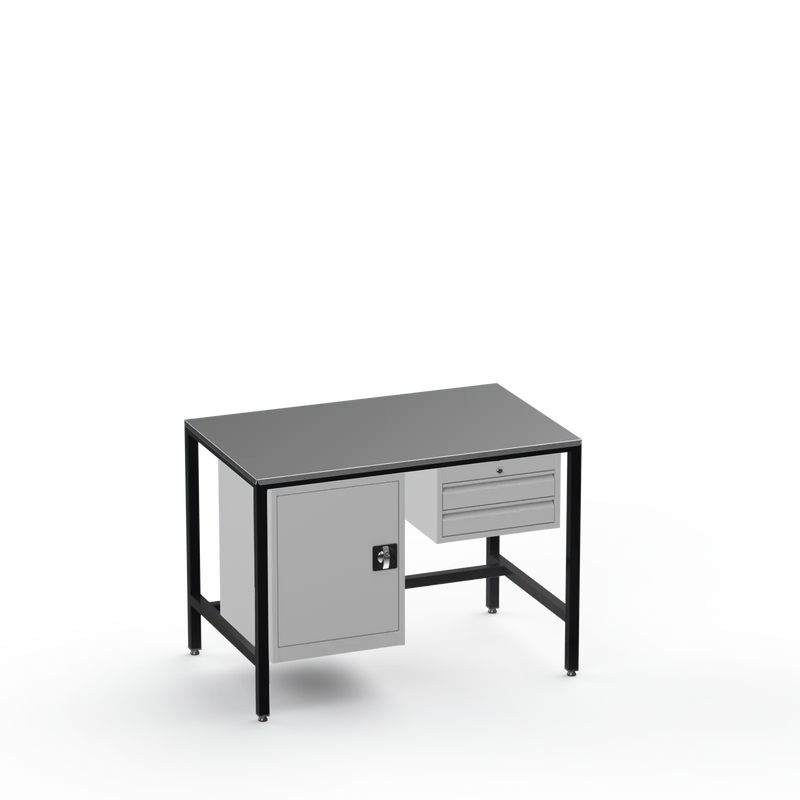 Medium Duty Workbench | Steel Worktop | Cupboard & 2 Drawers