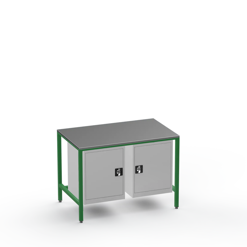 Medium Duty Workbench | Steel Worktop | 2 Cupboards