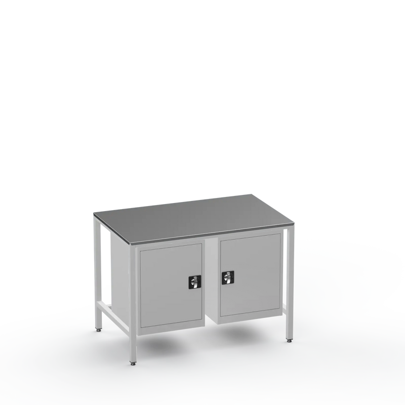 Medium Duty Workbench | Steel Worktop | 2 Cupboards