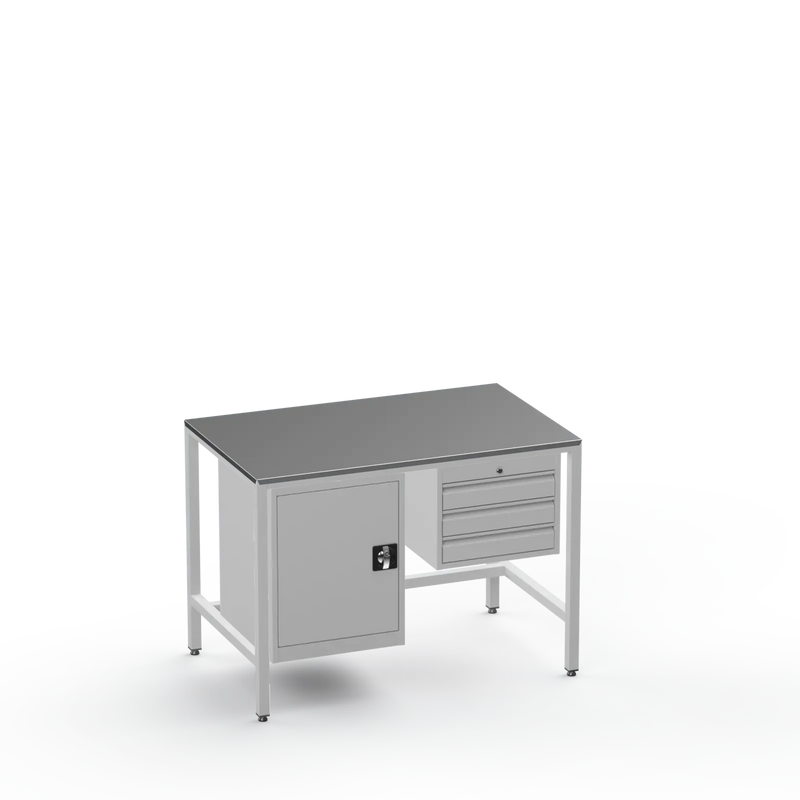 Medium Duty Workbench | Steel Worktop | Cupboard & 3 Drawers