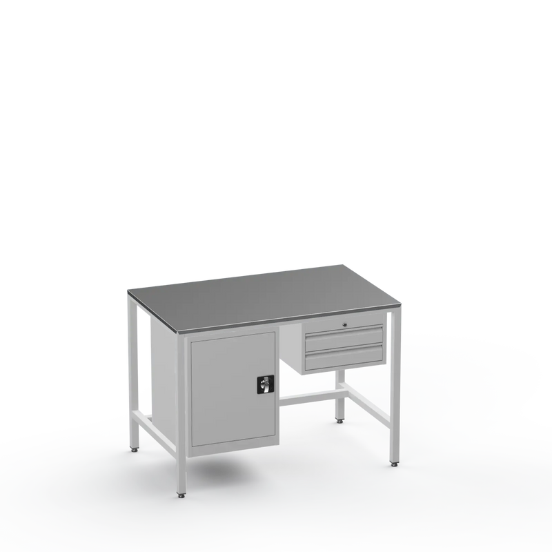 Medium Duty Workbench | Steel Worktop | Cupboard & 2 Drawers
