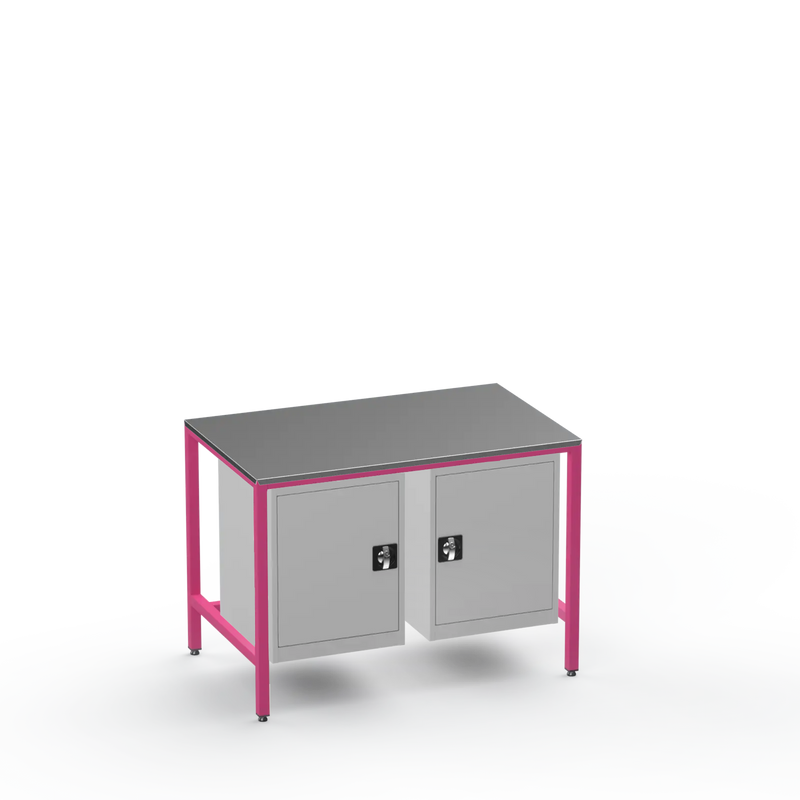 Medium Duty Workbench | Steel Worktop | 2 Cupboards