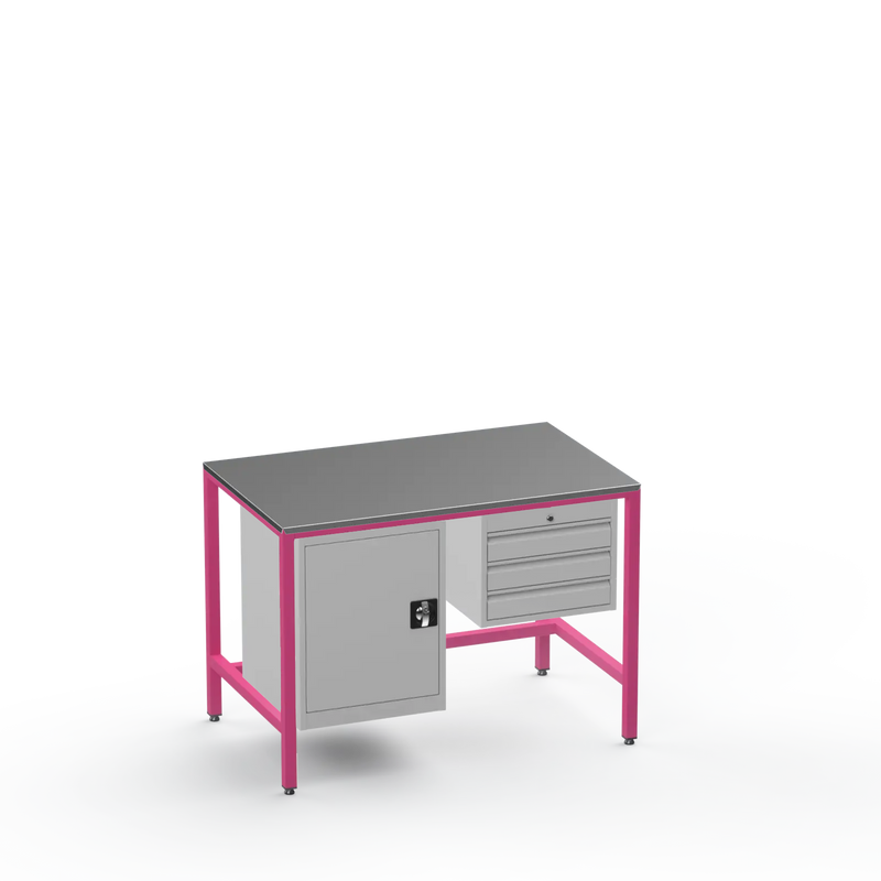 Medium Duty Workbench | Steel Worktop | Cupboard & 3 Drawers
