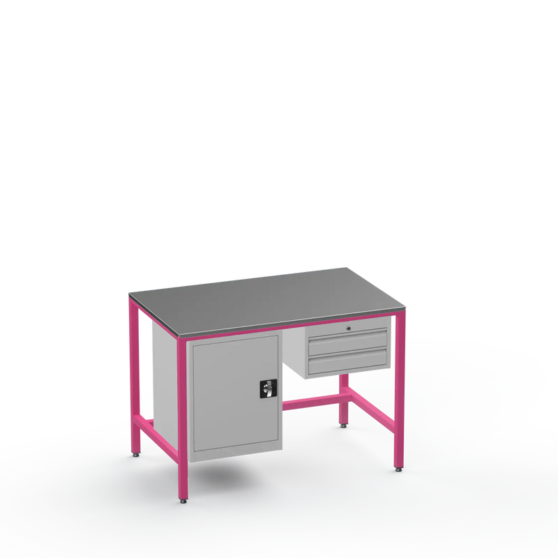 Medium Duty Workbench | Steel Worktop | Cupboard & 2 Drawers