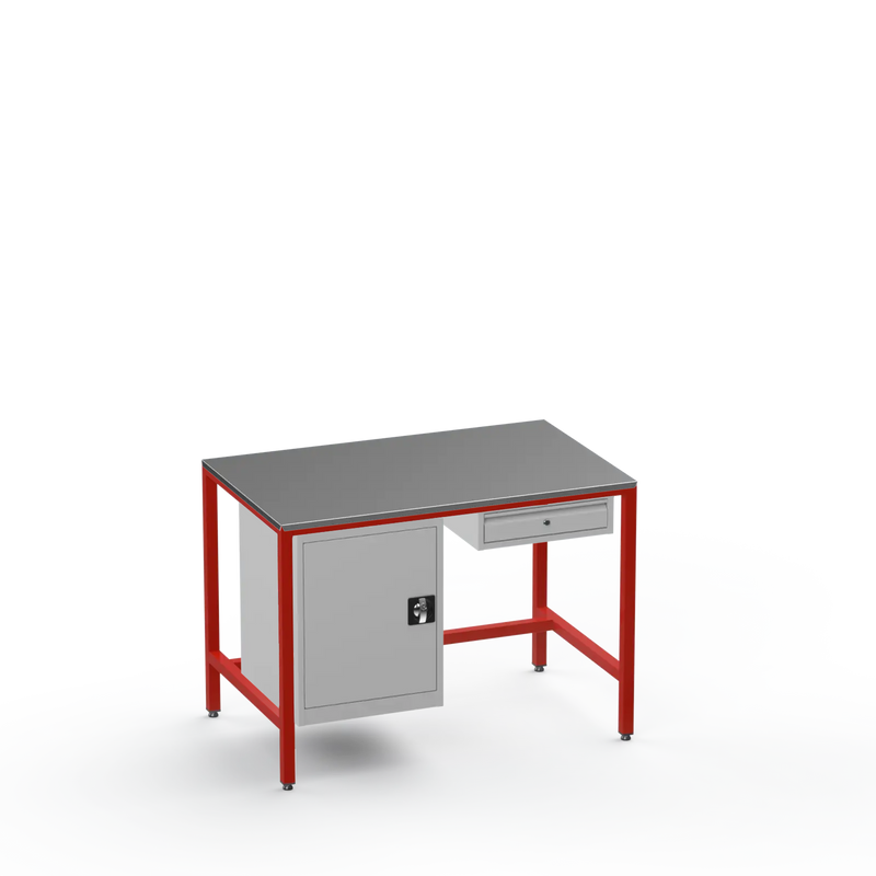 Medium Duty Workbench | Steel Worktop | Cupboard & Drawer