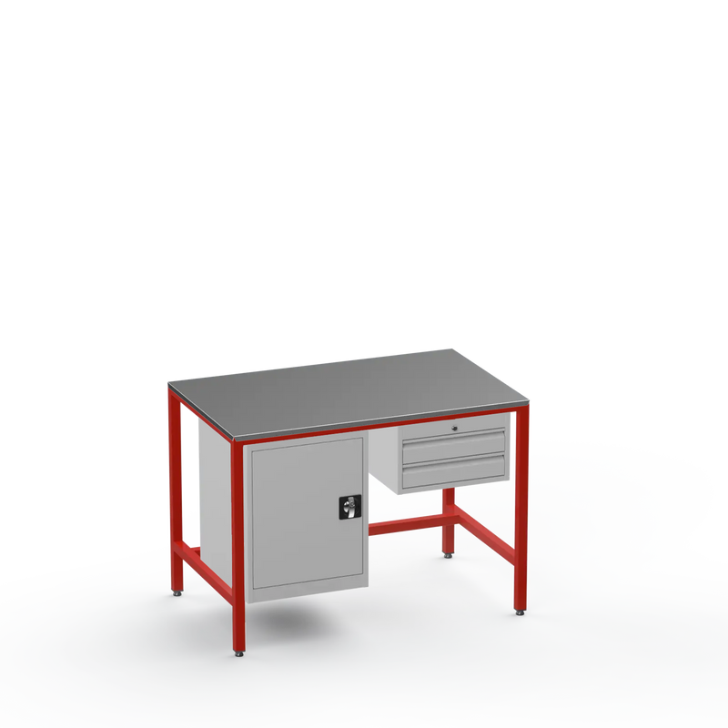 Medium Duty Workbench | Steel Worktop | Cupboard & 2 Drawers
