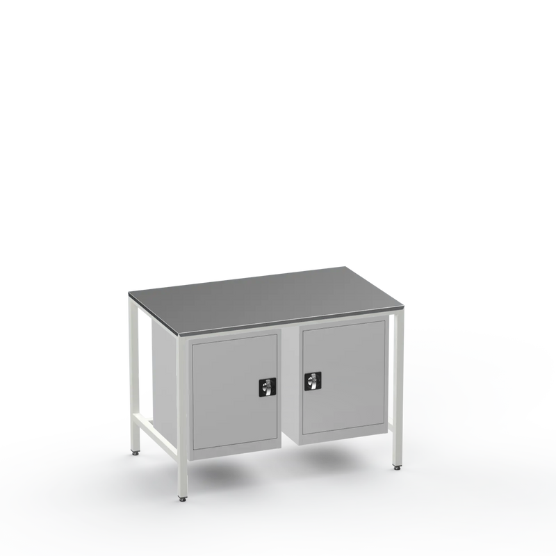 Medium Duty Workbench | Steel Worktop | 2 Cupboards