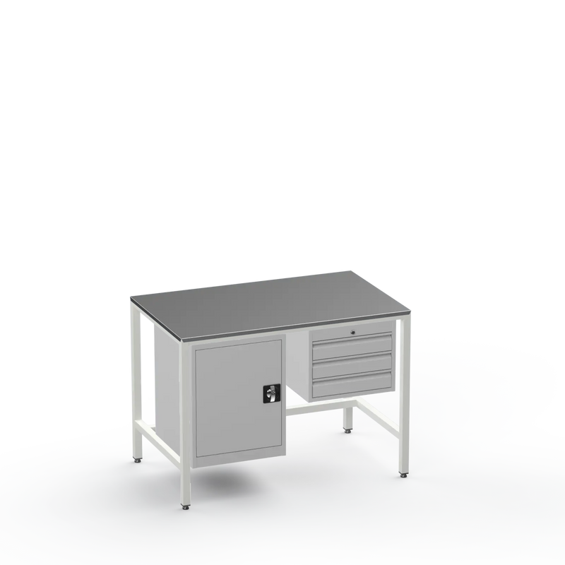Medium Duty Workbench | Steel Worktop | Cupboard & 3 Drawers