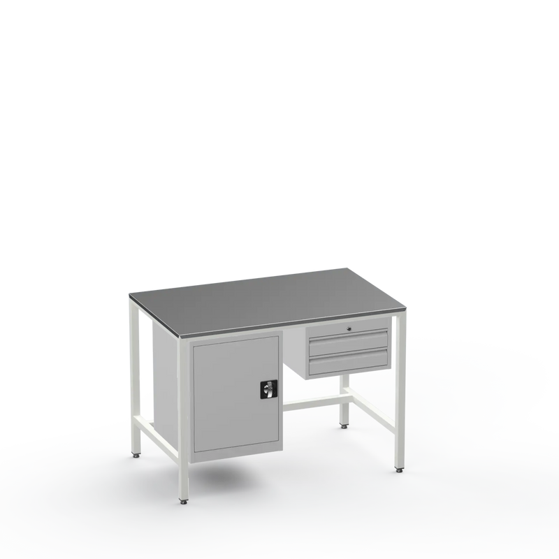 Medium Duty Workbench | Steel Worktop | Cupboard & 2 Drawers