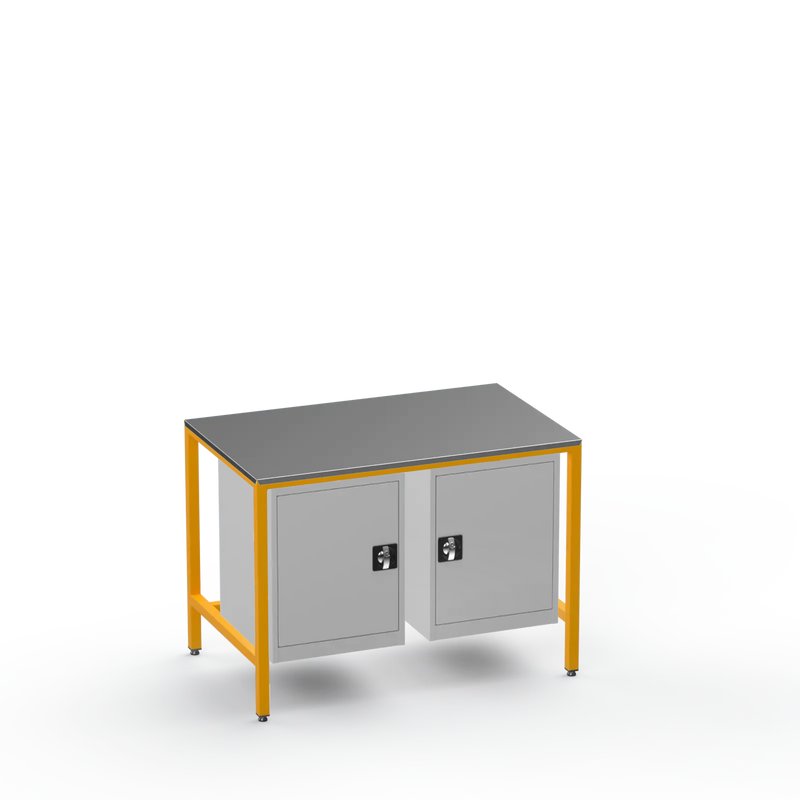 Medium Duty Workbench | Steel Worktop | 2 Cupboards