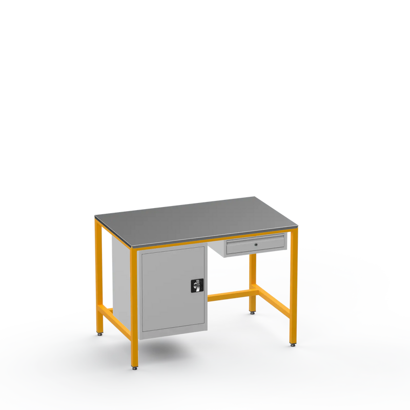 Medium Duty Workbench | Steel Worktop | Cupboard & Drawer