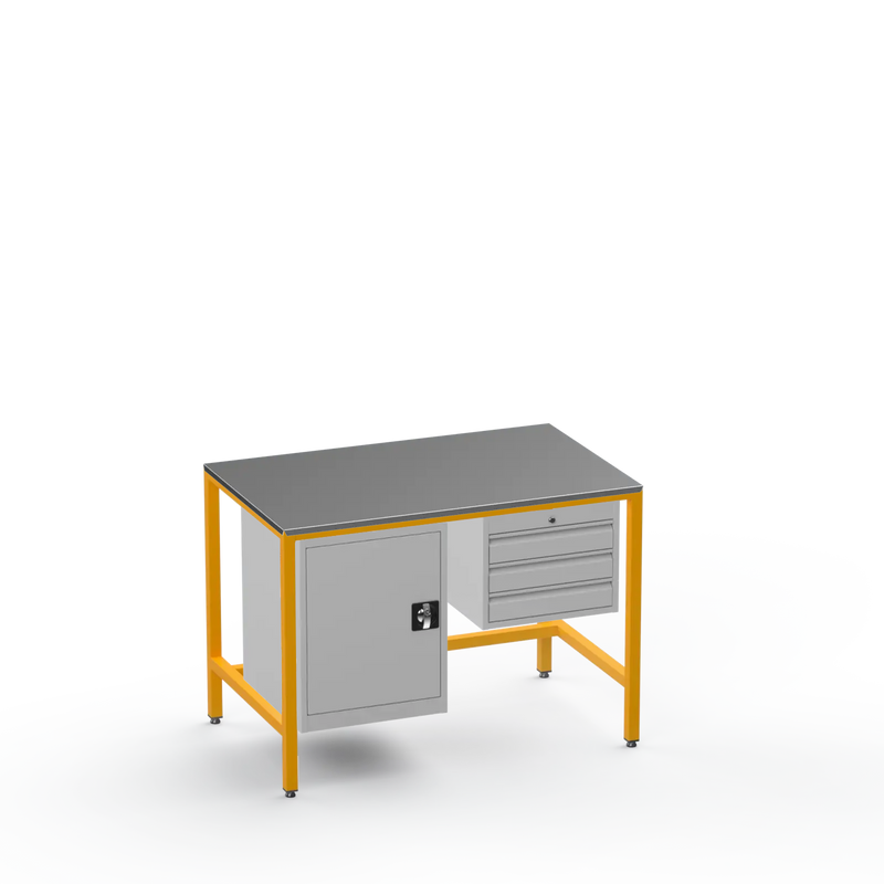 Medium Duty Workbench | Steel Worktop | Cupboard & 3 Drawers