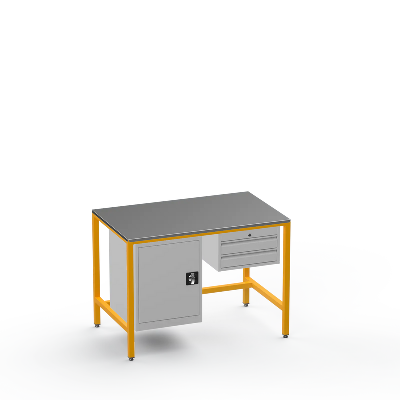 Medium Duty Workbench | Steel Worktop | Cupboard & 2 Drawers
