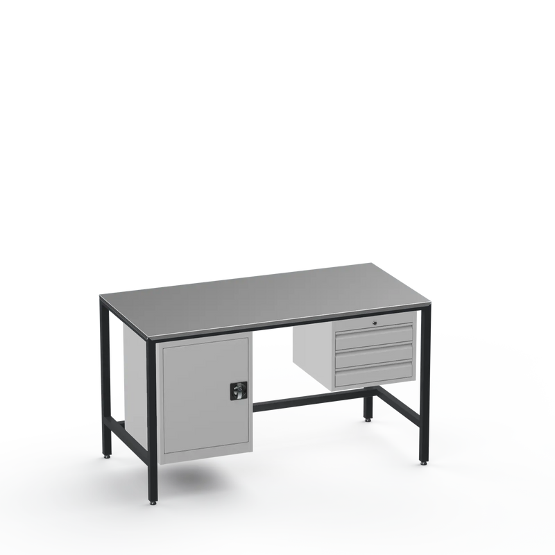 Medium Duty Workbench | Steel Worktop | Cupboard & 3 Drawers