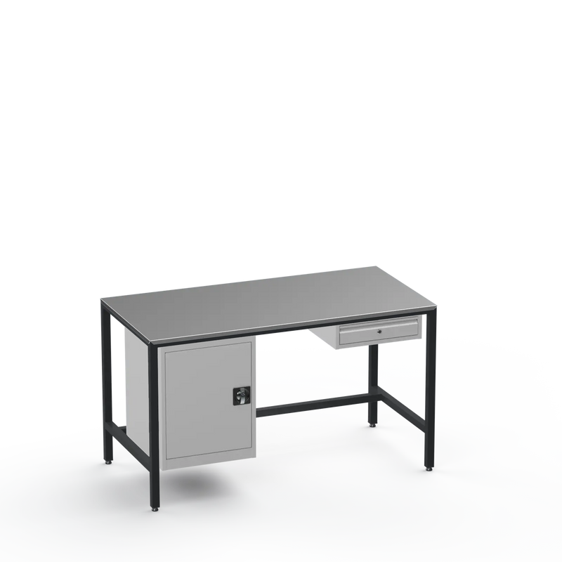 Medium Duty Workbench | Steel Worktop | Cupboard & Drawer