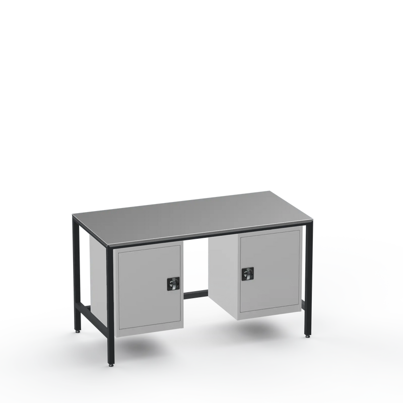 Medium Duty Workbench | Steel Worktop | 2 Cupboards