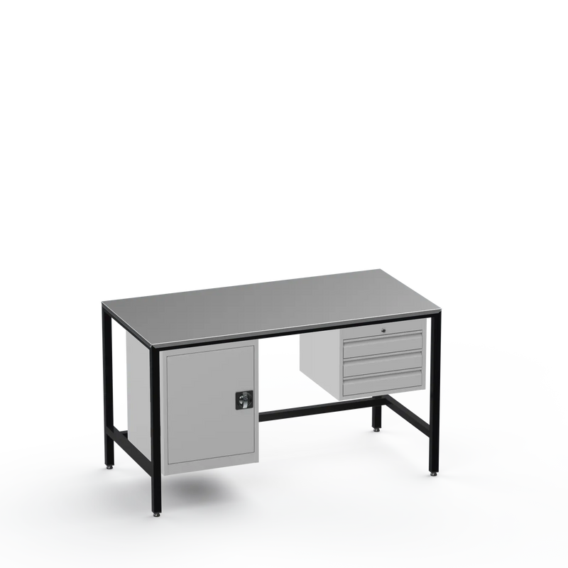 Medium Duty Workbench | Steel Worktop | Cupboard & 3 Drawers