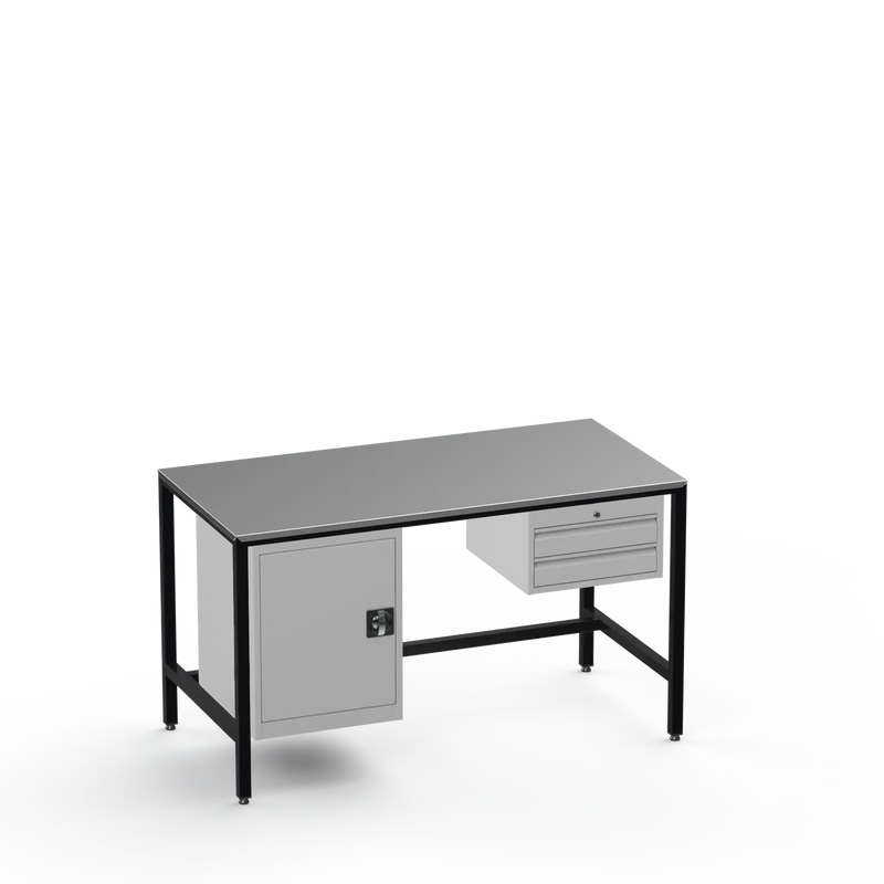 Medium Duty Workbench | Steel Worktop | Cupboard & 2 Drawers