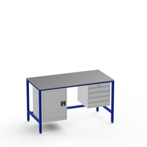 Medium Duty Workbench | Steel Worktop | Cupboard & 4 Drawers