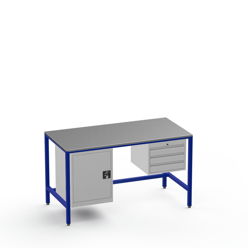 Medium Duty Workbench | Steel Worktop | Cupboard & 3 Drawers