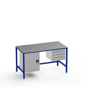 Medium Duty Workbench | Steel Worktop | Cupboard & 3 Drawers