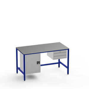 Medium Duty Workbench | Steel Worktop | Cupboard & 2 Drawers
