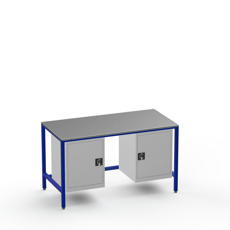 Medium Duty Workbench | Steel Worktop | 2 Cupboards