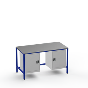 Medium Duty Workbench | Steel Worktop | 2 Cupboards