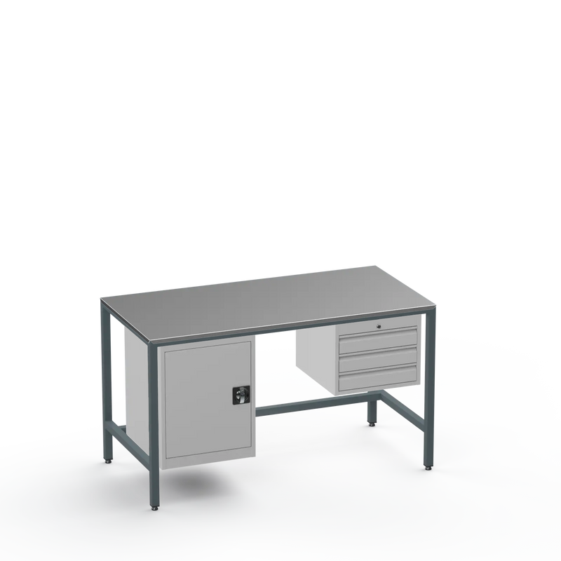 Medium Duty Workbench | Steel Worktop | Cupboard & 3 Drawers