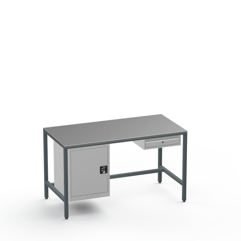 Medium Duty Workbench | Steel Worktop | Cupboard & Drawer
