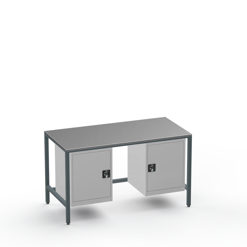 Medium Duty Workbench | Steel Worktop | 2 Cupboards