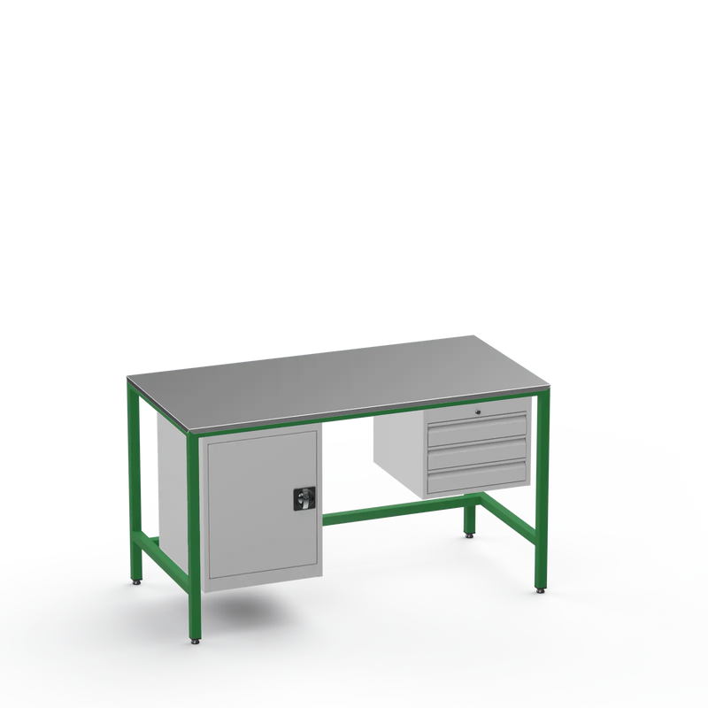 Medium Duty Workbench | Steel Worktop | Cupboard & 3 Drawers