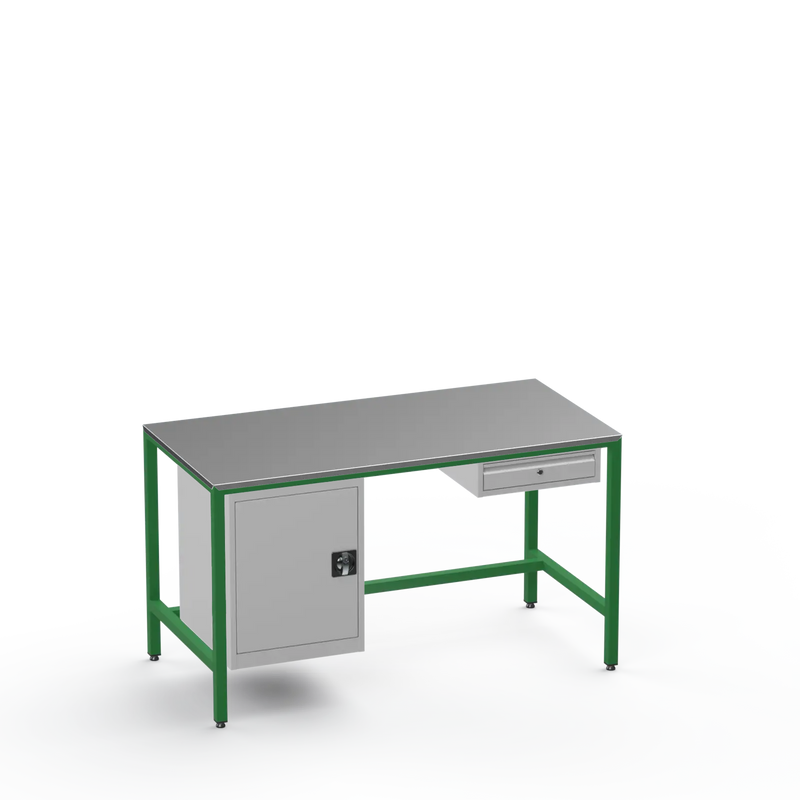 Medium Duty Workbench | Steel Worktop | Cupboard & Drawer