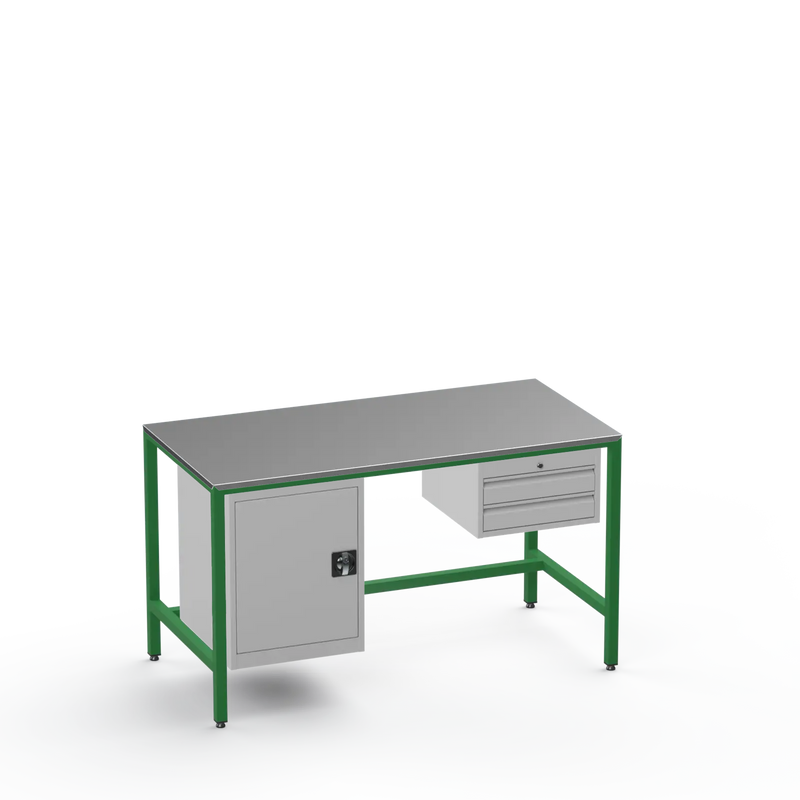 Medium Duty Workbench | Steel Worktop | Cupboard & 2 Drawers