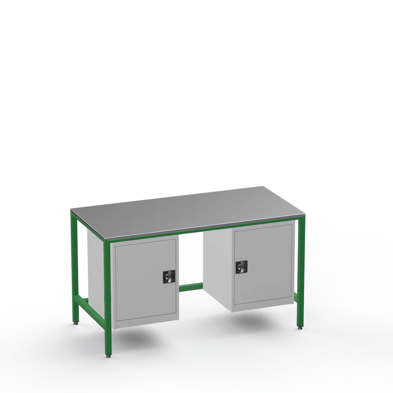Medium Duty Workbench | Steel Worktop | 2 Cupboards