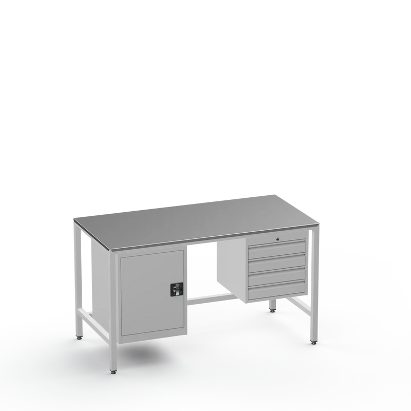 Medium Duty Workbench | Steel Worktop | Cupboard & 4 Drawers