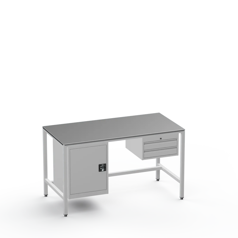 Medium Duty Workbench | Steel Worktop | Cupboard & 2 Drawers