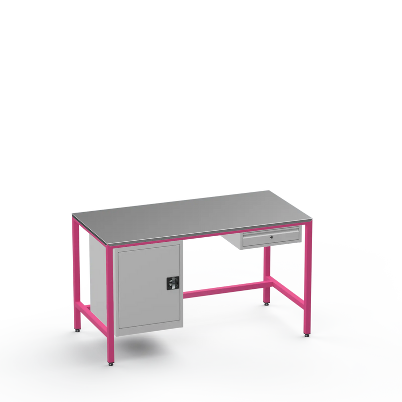 Medium Duty Workbench | Steel Worktop | Cupboard & Drawer