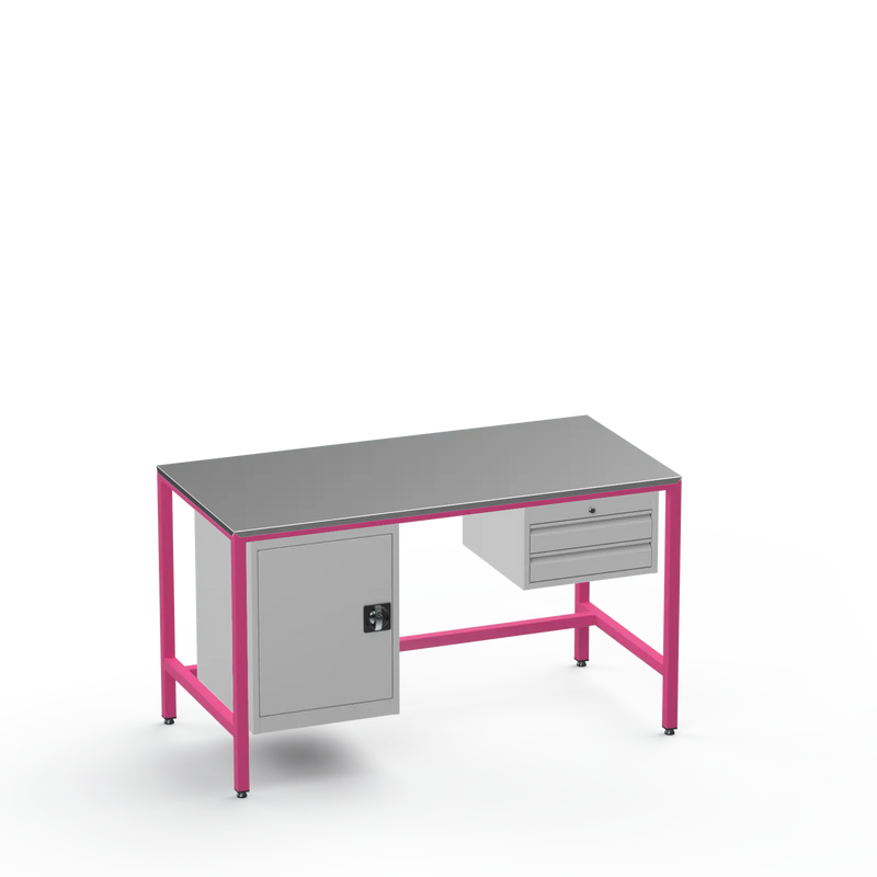 Medium Duty Workbench | Steel Worktop | Cupboard & 2 Drawers