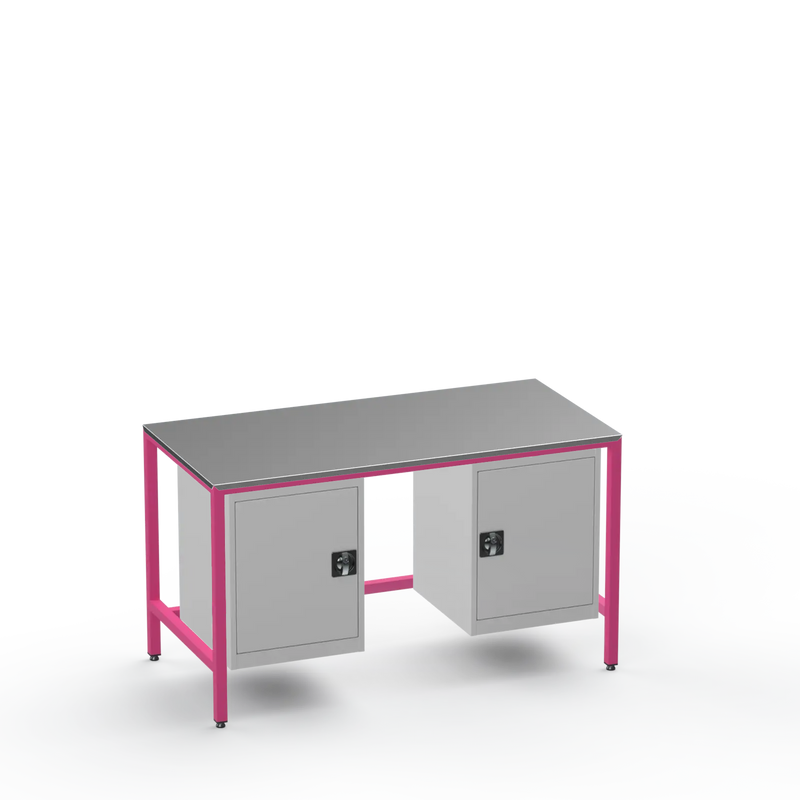 Medium Duty Workbench | Steel Worktop | 2 Cupboards