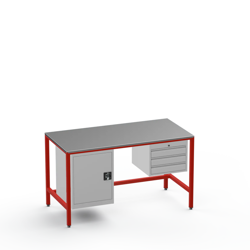 Medium Duty Workbench | Steel Worktop | Cupboard & 3 Drawers