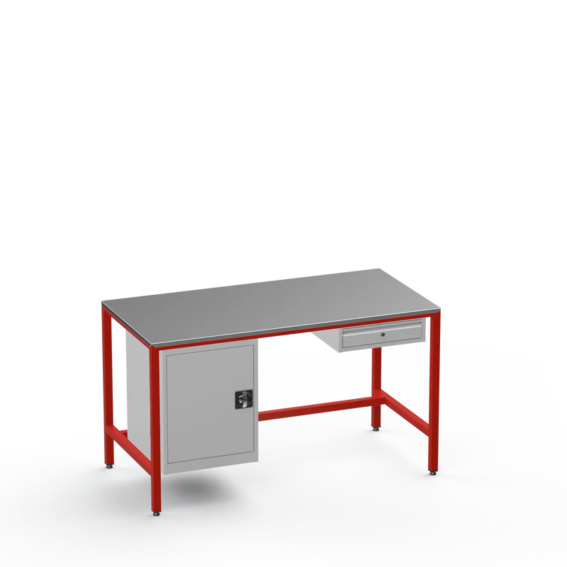 Medium Duty Workbench | Steel Worktop | Cupboard & Drawer