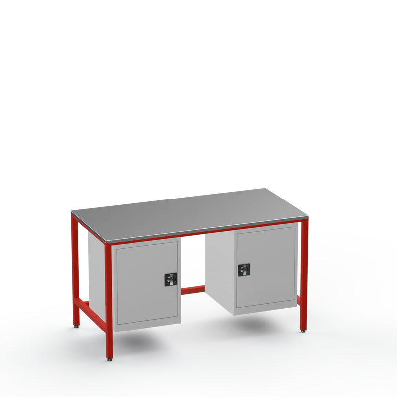 Medium Duty Workbench | Steel Worktop | 2 Cupboards
