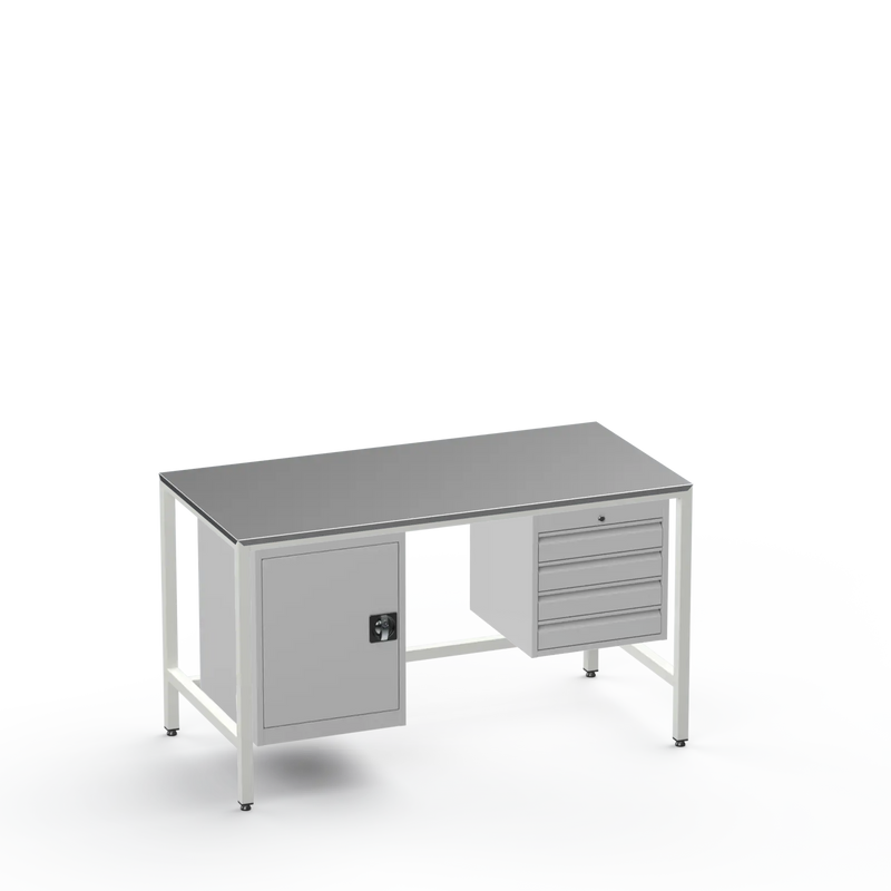 Medium Duty Workbench | Steel Worktop | Cupboard & 4 Drawers
