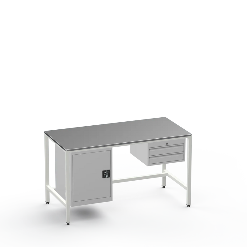 Medium Duty Workbench | Steel Worktop | Cupboard & 2 Drawers
