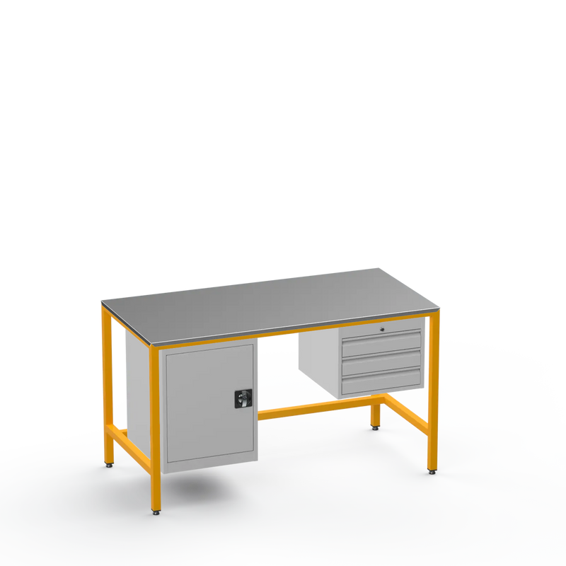 Medium Duty Workbench | Steel Worktop | Cupboard & 3 Drawers