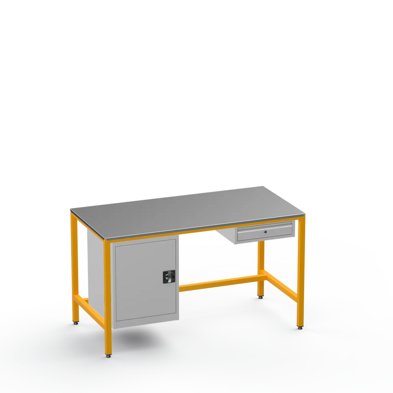 Medium Duty Workbench | Steel Worktop | Cupboard & Drawer