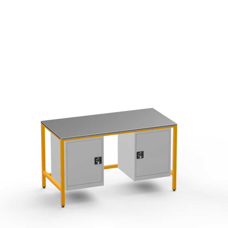 Medium Duty Workbench | Steel Worktop | 2 Cupboards